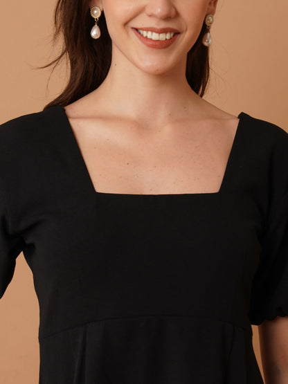 Black Mini Dress with Puff Sleeves