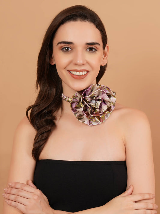 Magnetism SATIN Flower Choker with Pearl