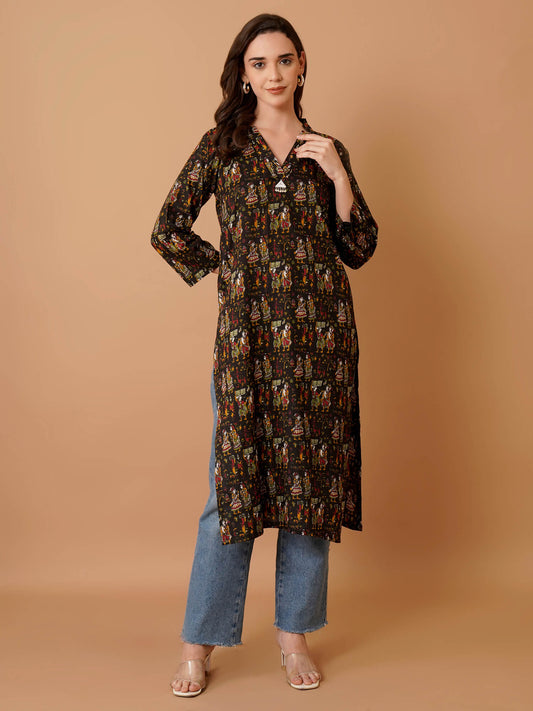 Jaipuri print Kalamkari kurta - Black