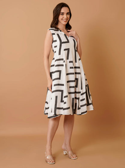 White Linen Flared Dress