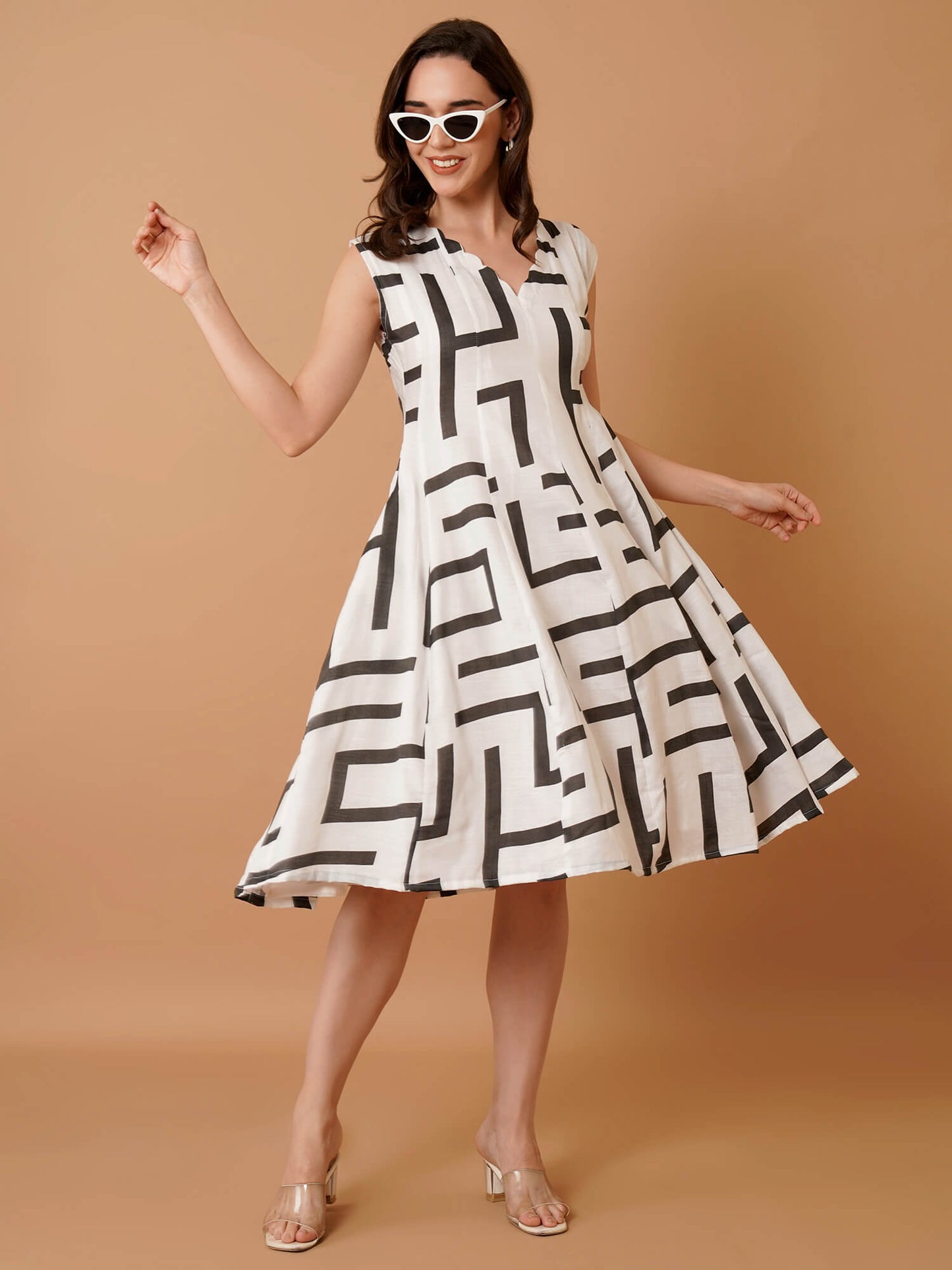 White Linen Flared Dress