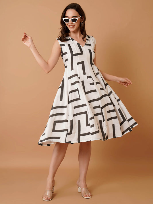 White Linen Flared Dress