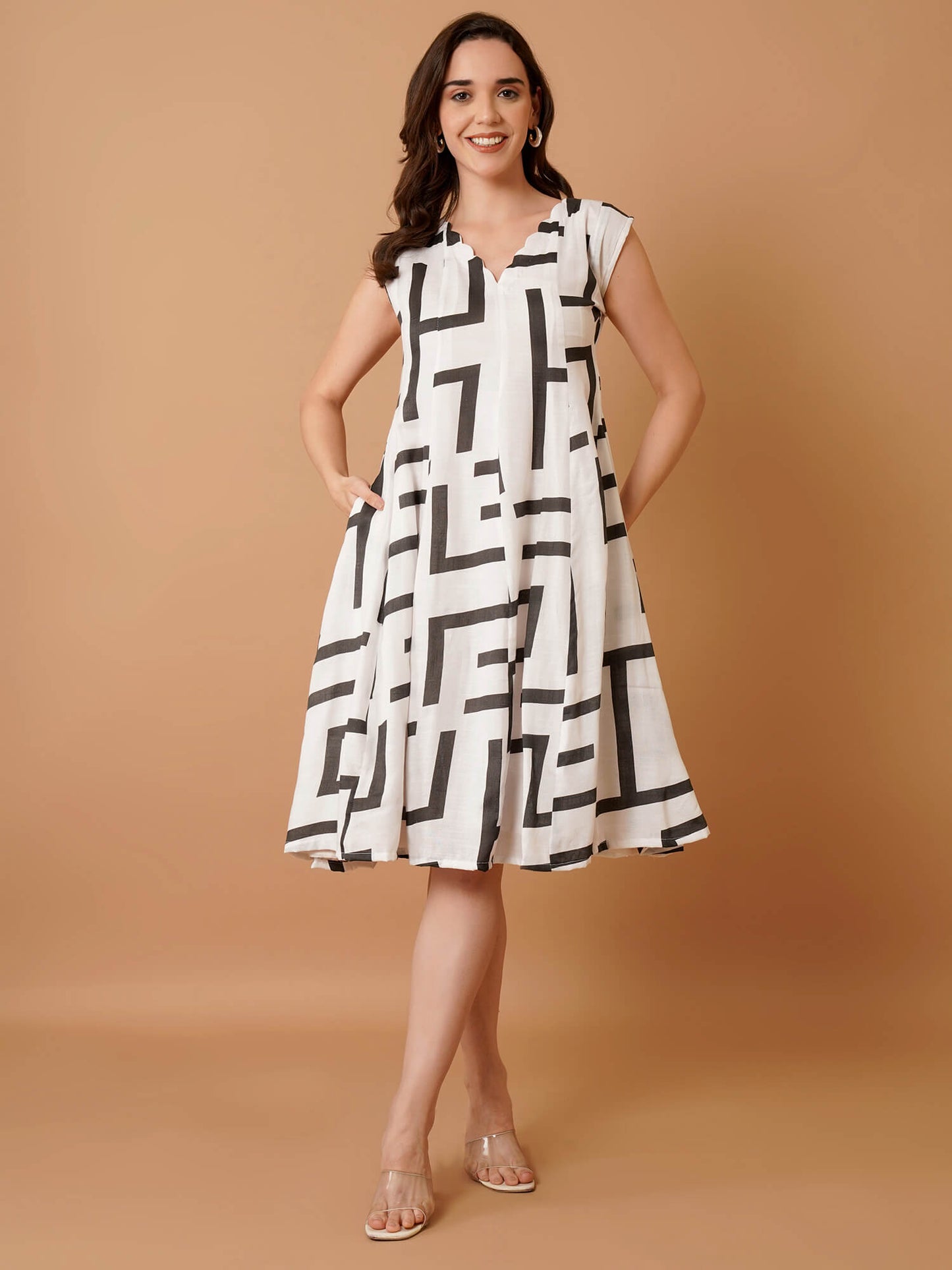 White Linen Flared Dress
