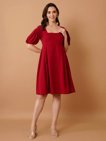 Red Mini Dress with Puff Sleeves