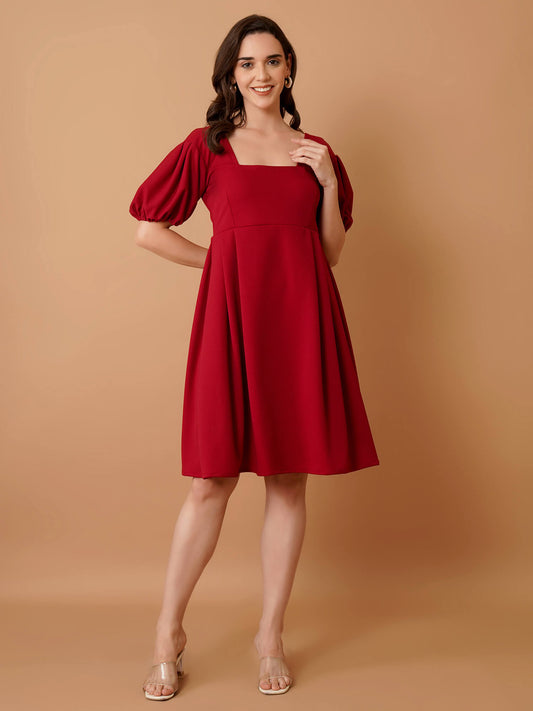 Red Mini Dress with Puff Sleeves