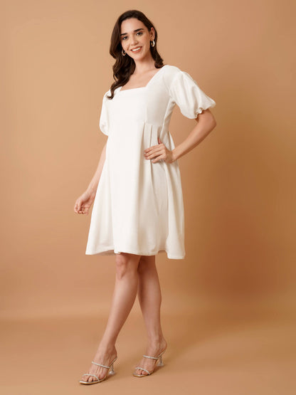 White shimmer Mini Dress with Puff Sleeves