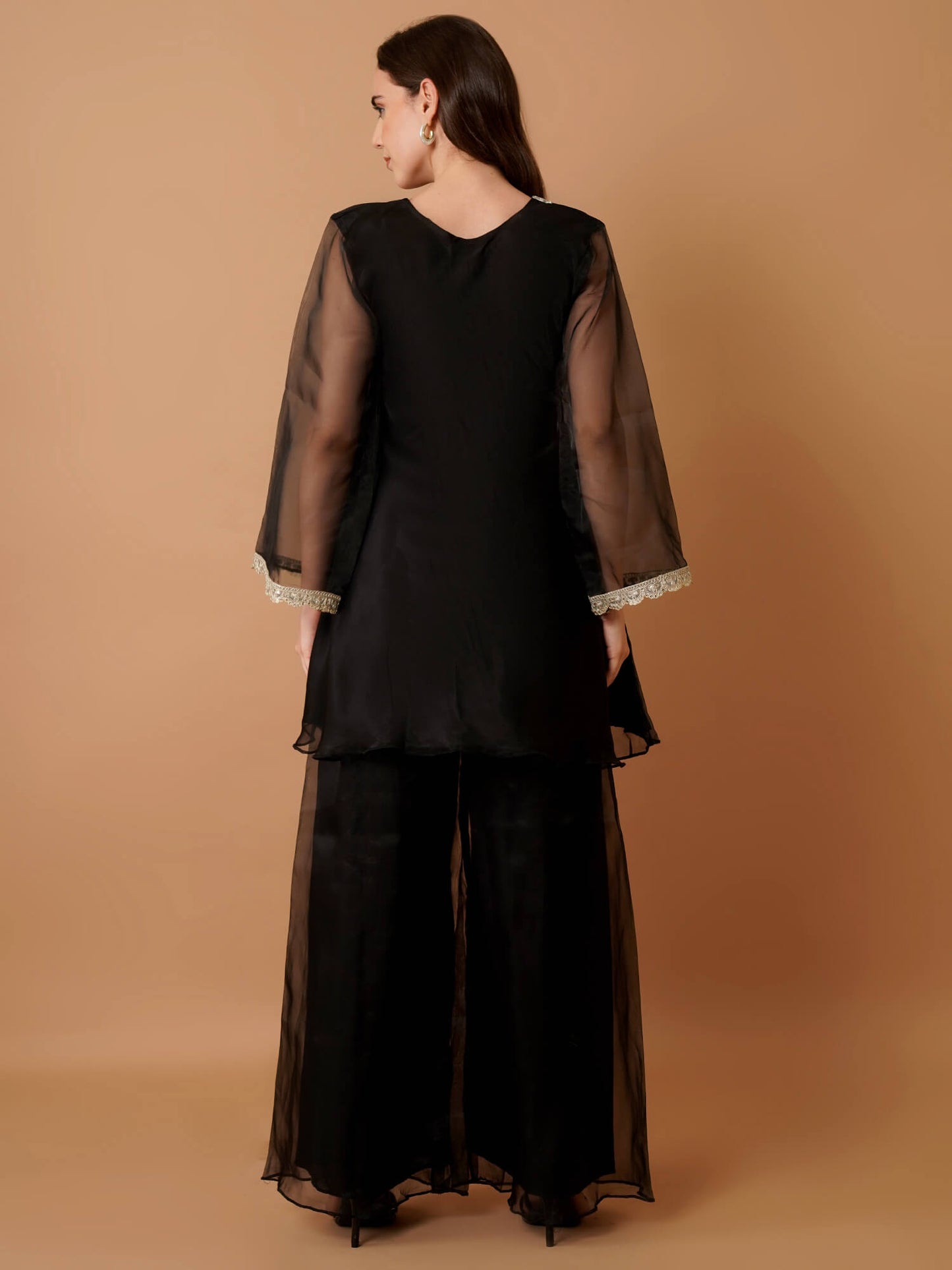 Black Organza Kurti with Plazzo and Dupatta