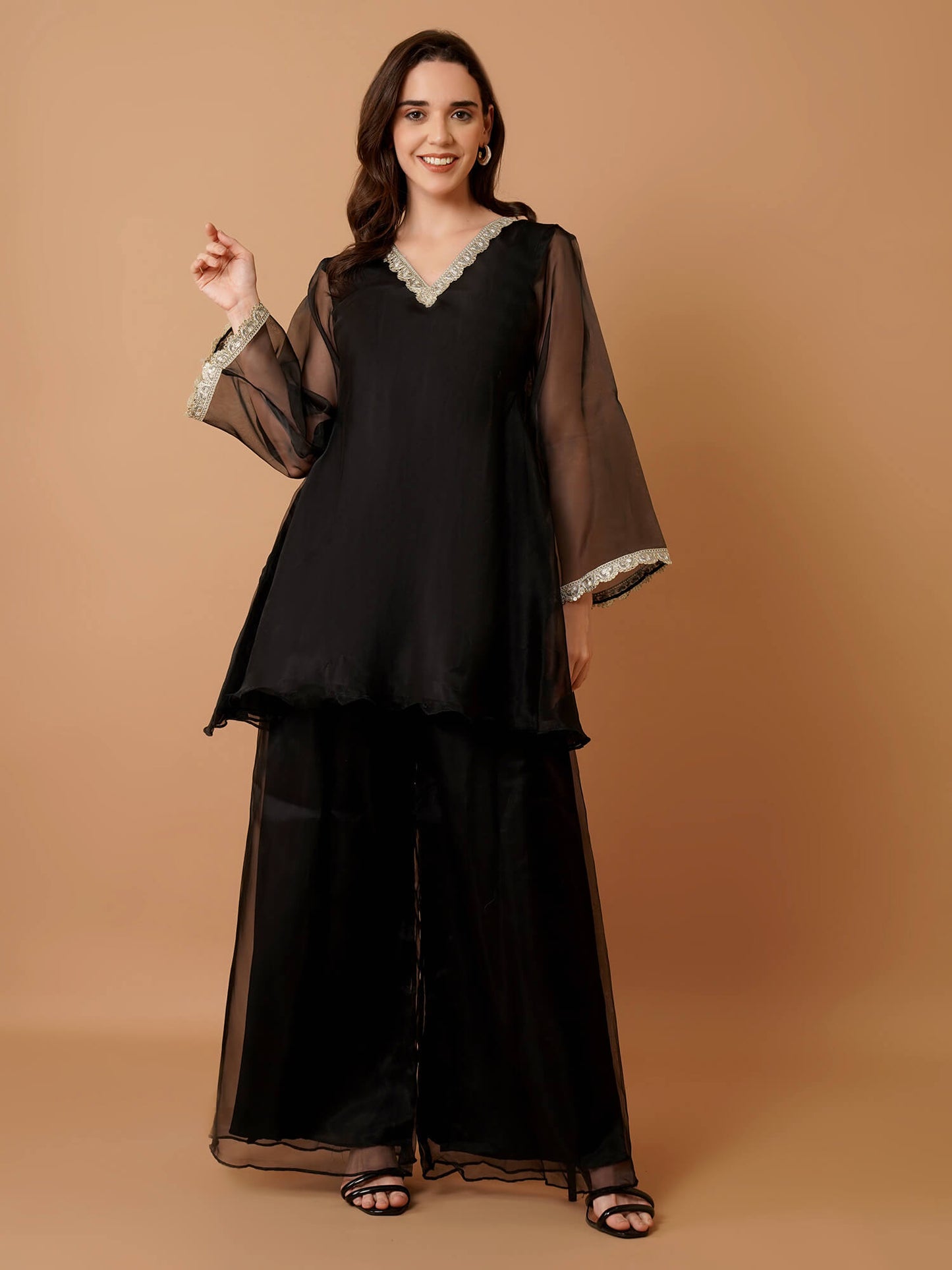 Black Organza Kurti with Plazzo and Dupatta