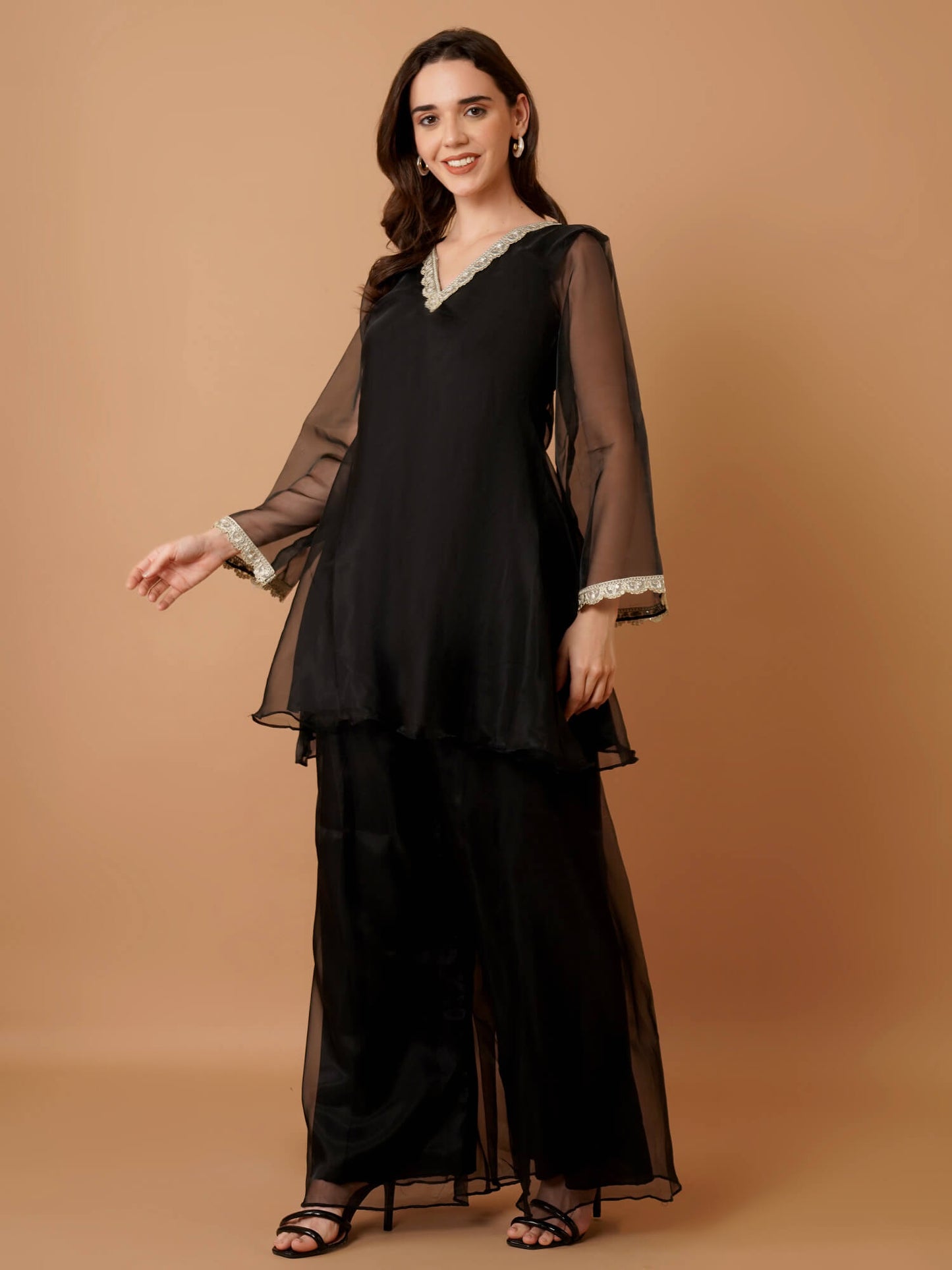 Black Organza Kurti with Plazzo and Dupatta