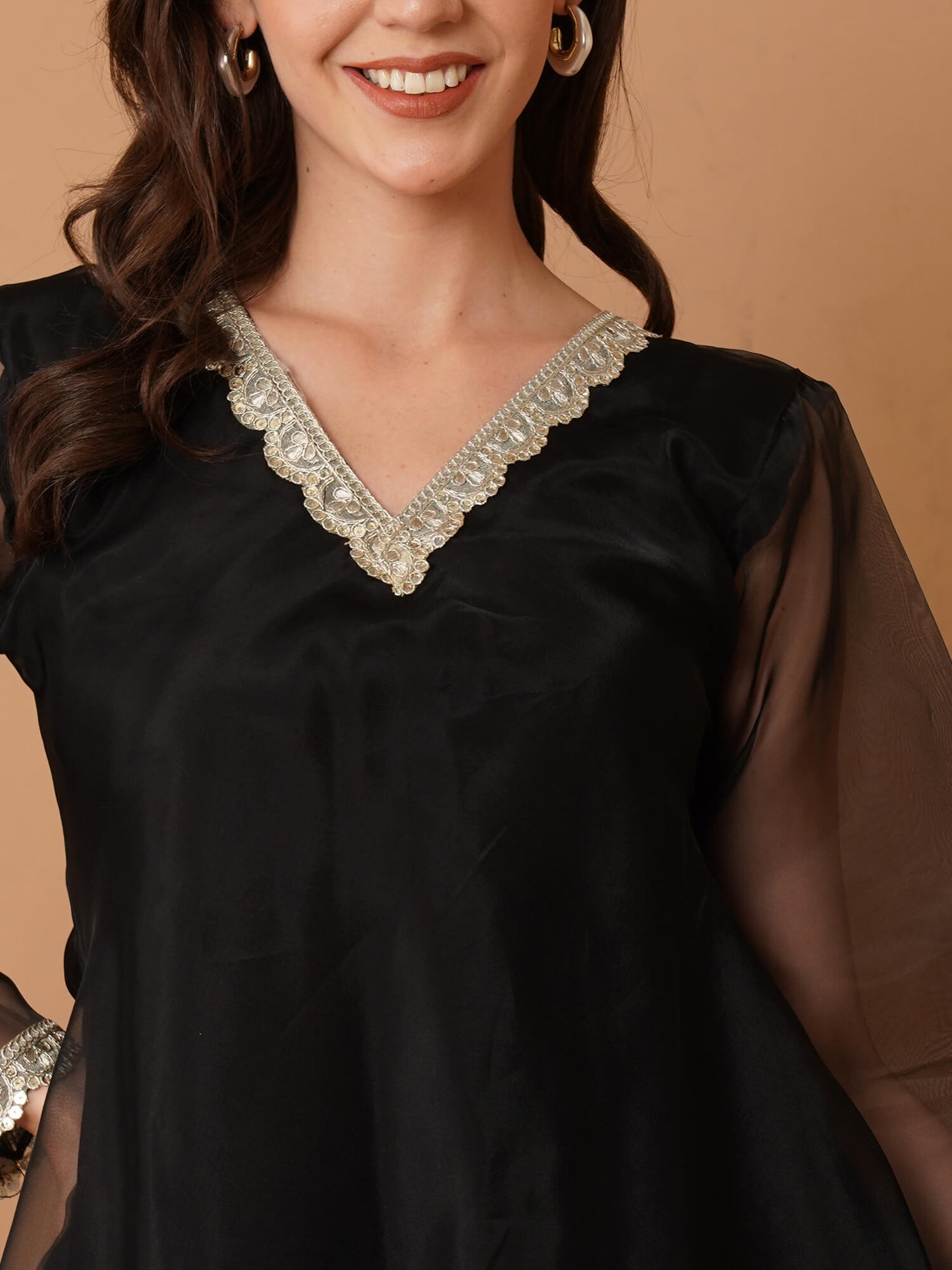 Black Organza Kurti with Plazzo and Dupatta