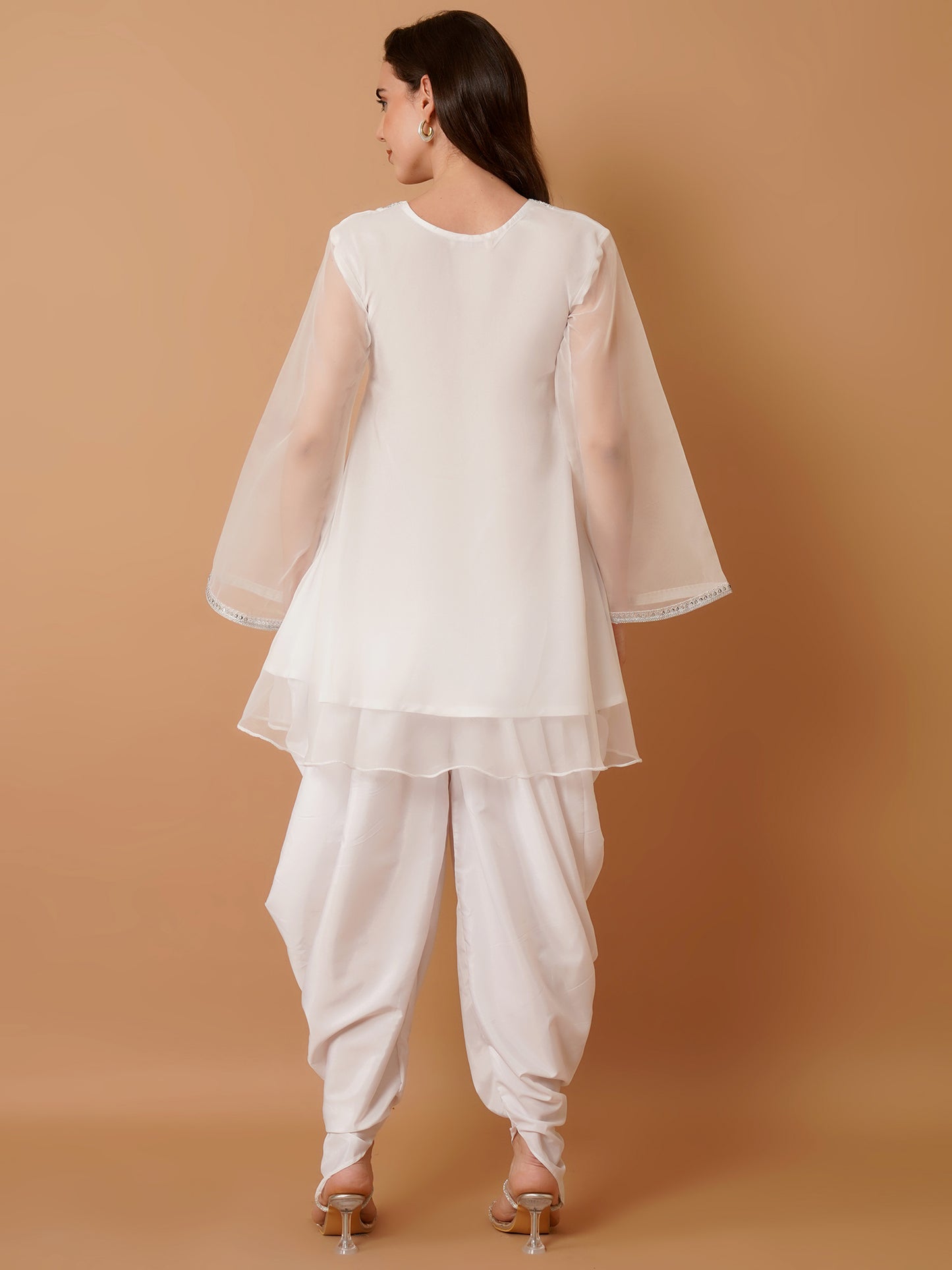 White Organza Kurti with Dhoti and Dupatta