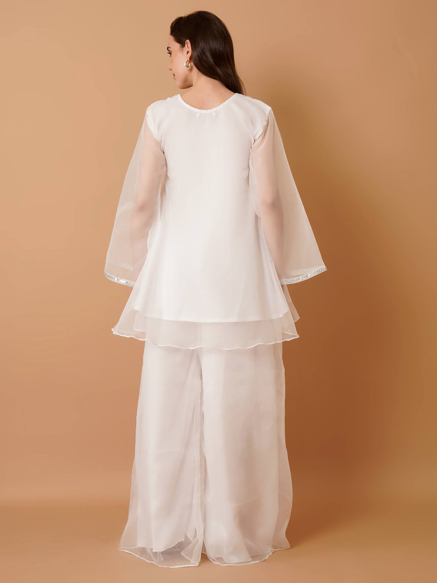 White Organza Kurti with Plazzo and Dupatta