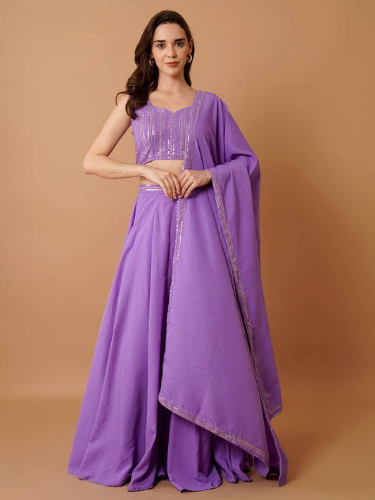 Purple Embellished Lehenga Set