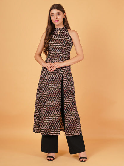Bagru print halter neck kurti