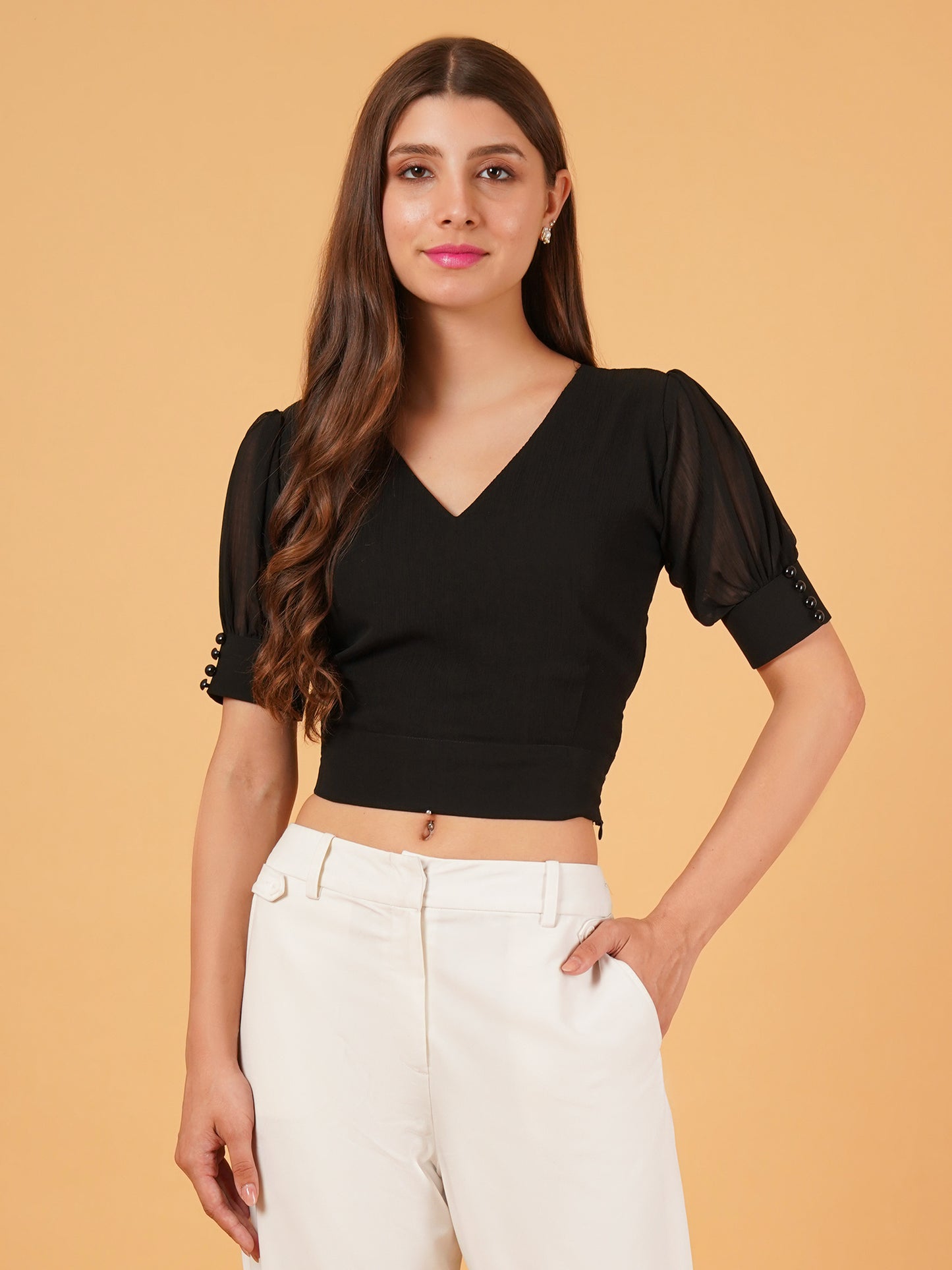 black chiffon crop top