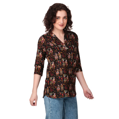 Magnetism Yellow Kalamkari Short Kurti for Women