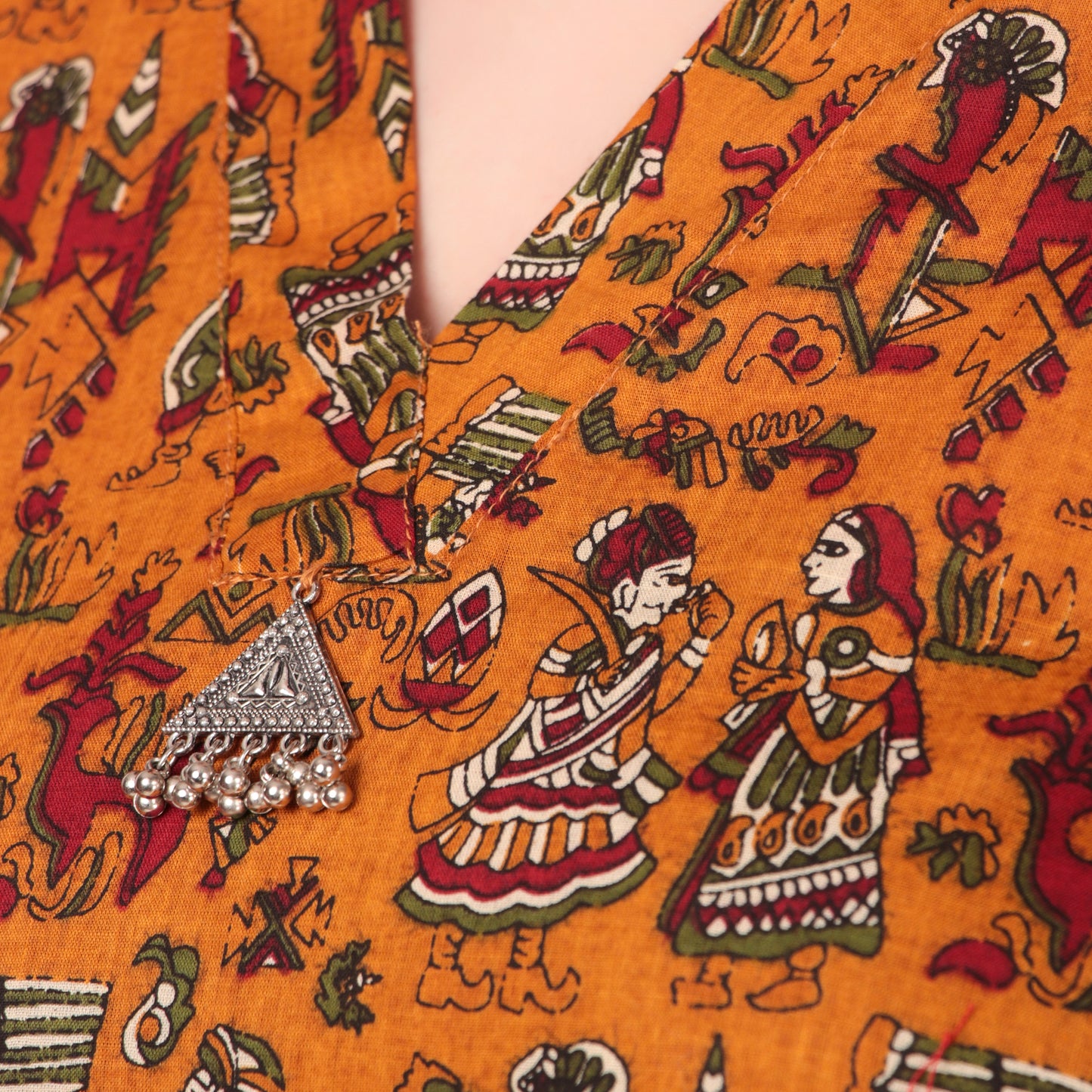 Magnetism Yellow Kalamkari Short Kurti fro Women