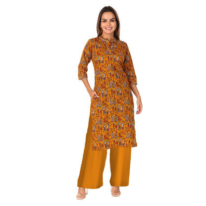 MAGNETISM Kalamkari Cotton Kurti Mustard