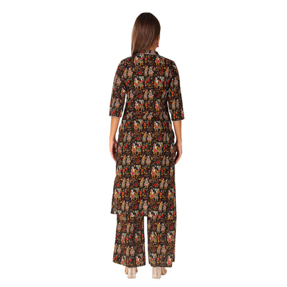 MAGNETISM black Kalamkari GUJRI Print Cotton Kurti with Pant