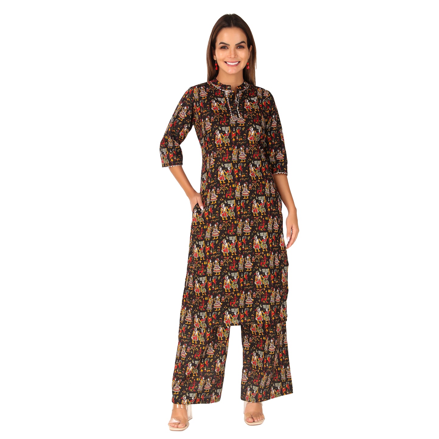 MAGNETISM Kalamkari Cotton Kurti Pant Black