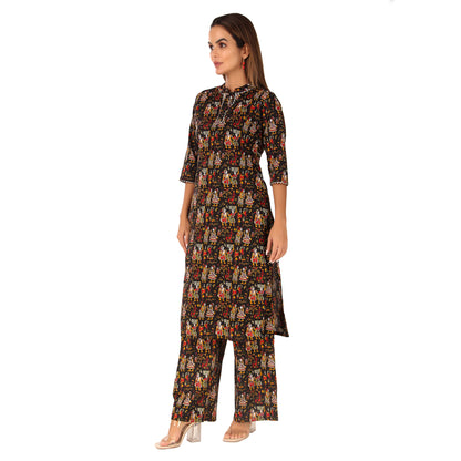 MAGNETISM Kalamkari Cotton Kurti Pant Black