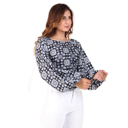 Magnetism Blue Cotton Top for Women