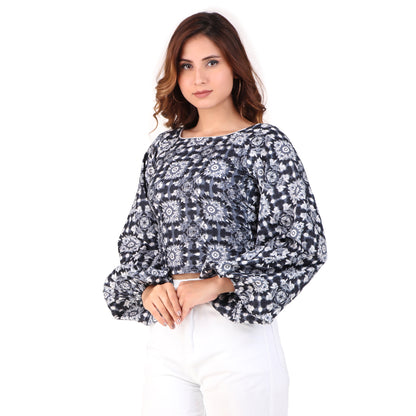 Magnetism Blue Cotton Top for Women