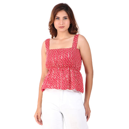 Magnetism Red Embroidered Bandhani Top