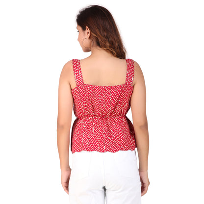 Magnetism Red Embroidered Bandhani Top