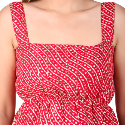 Magnetism Red Embroidered Bandhani Top