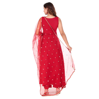 Magnetism Red Side Slit kurta with Pant & Dupatta