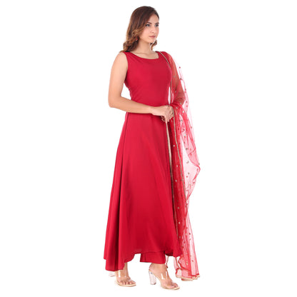 Magnetism Red Side Slit kurta with Pant & Dupatta
