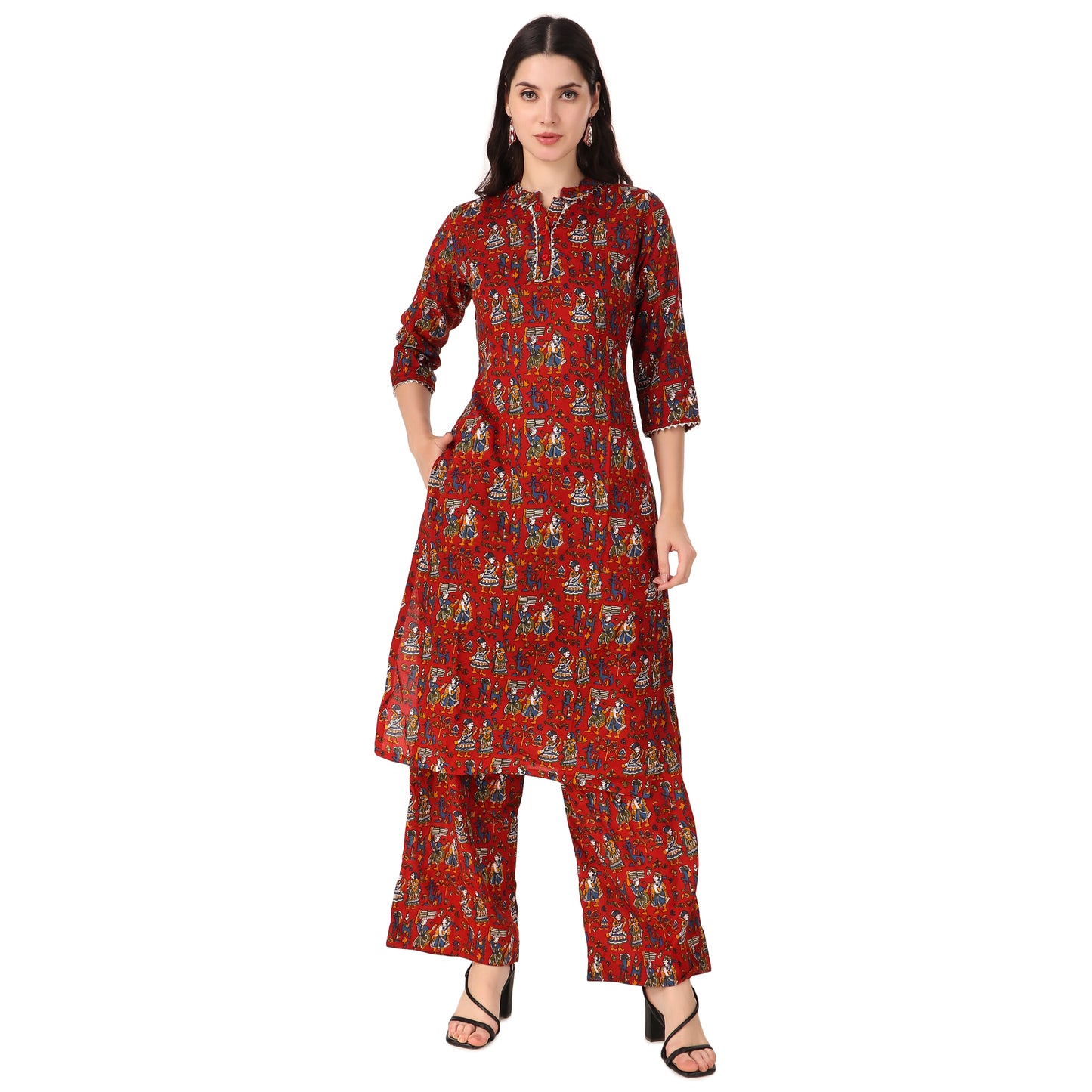 MAGNETISM Maroon Kalamkari GUJRI Print Cotton Kurti