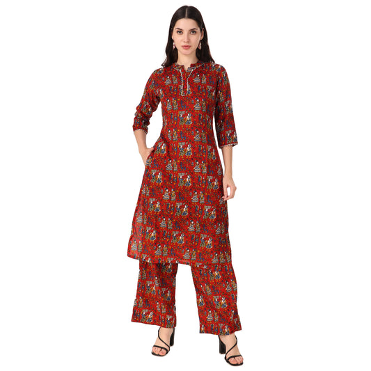 MAGNETISM Maroon Kalamkari GUJRI Print Cotton Kurti