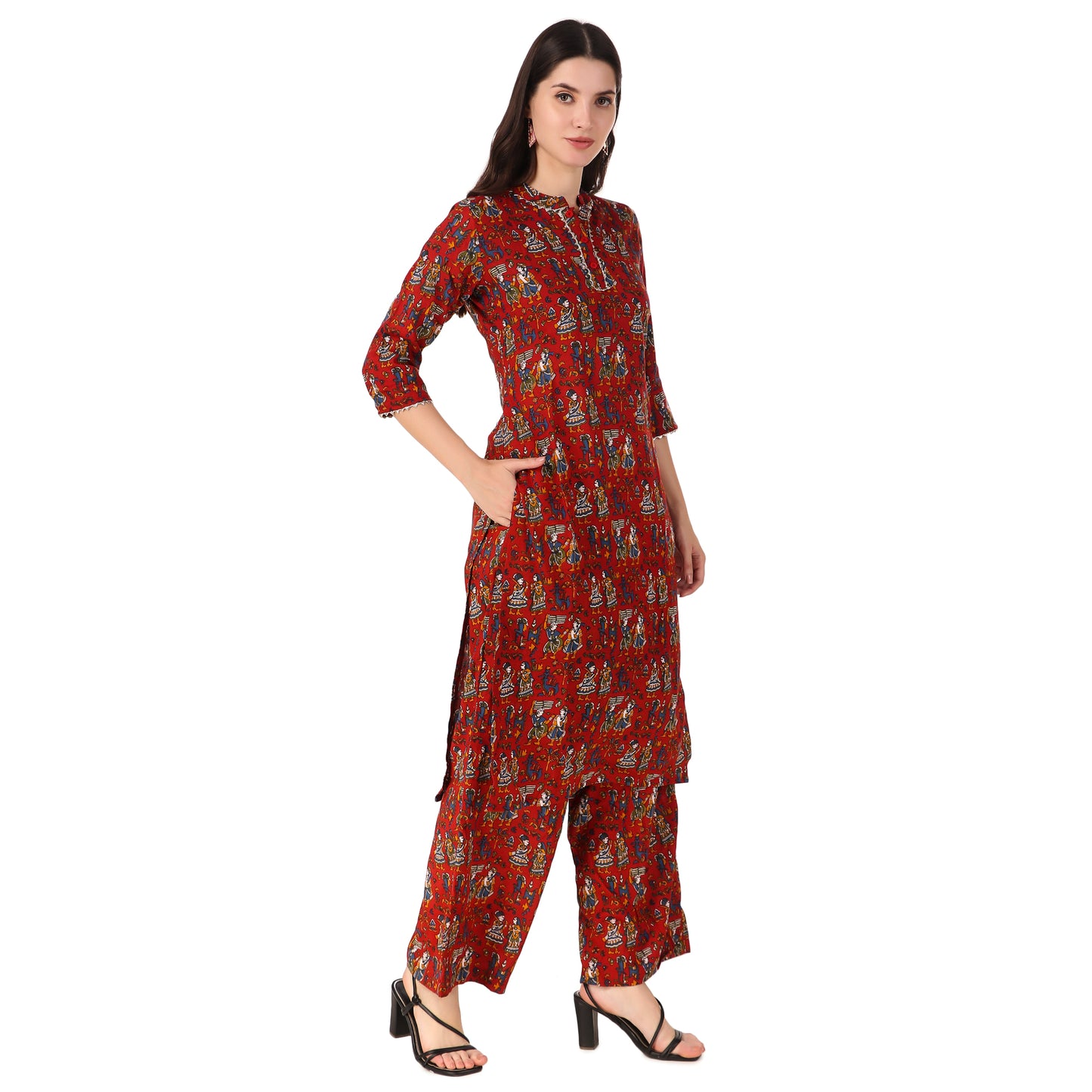 MAGNETISM Maroon Kalamkari GUJRI Print Cotton Kurti