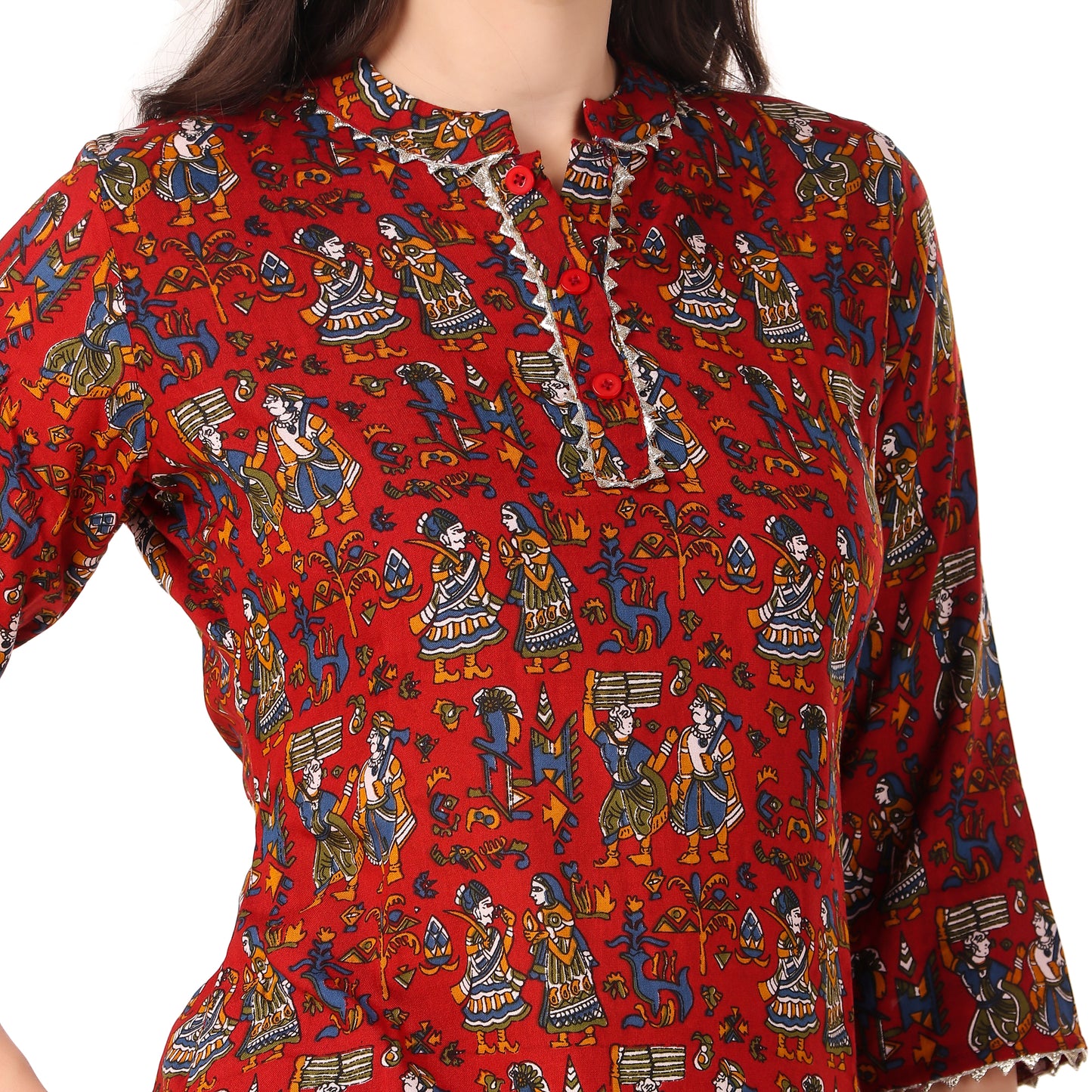 MAGNETISM Maroon Kalamkari GUJRI Print Cotton Kurti