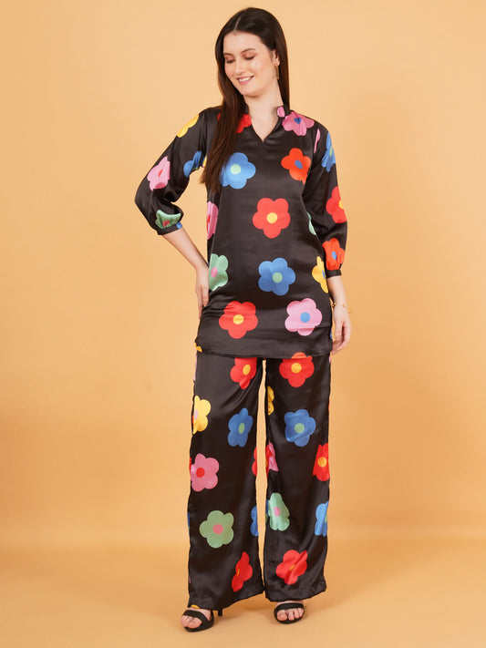 Bold Bloom Satin Co-Ord Set