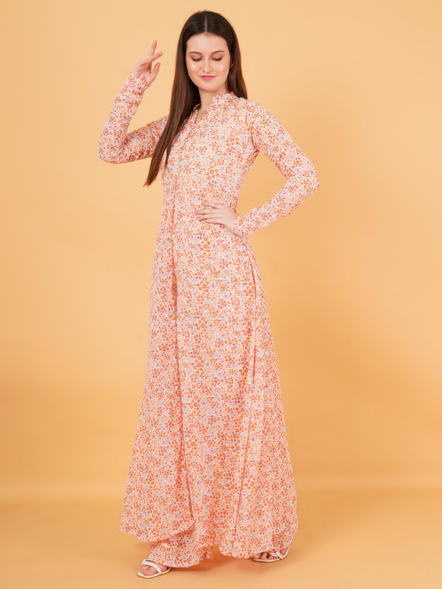 Front-Open Floral Maxi Dress