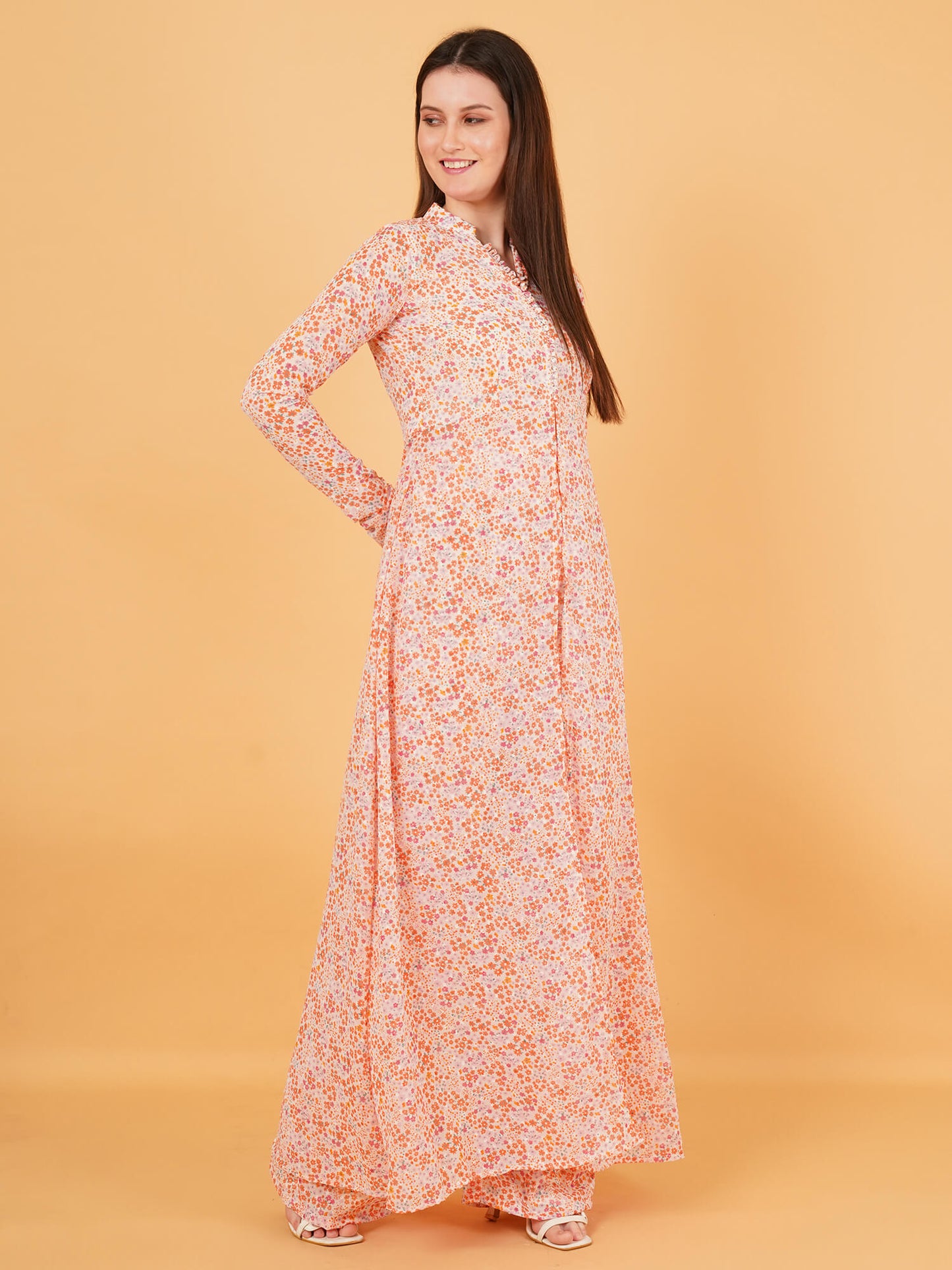Front-Open Floral Maxi Dress