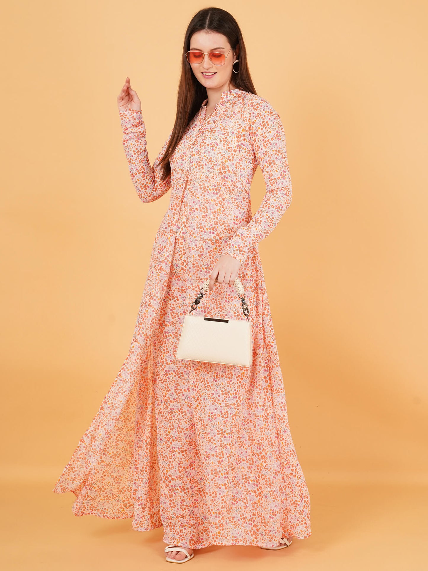 Front-Open Floral Maxi Dress