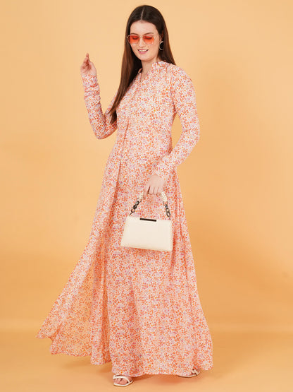 Front-Open Floral Maxi Dress