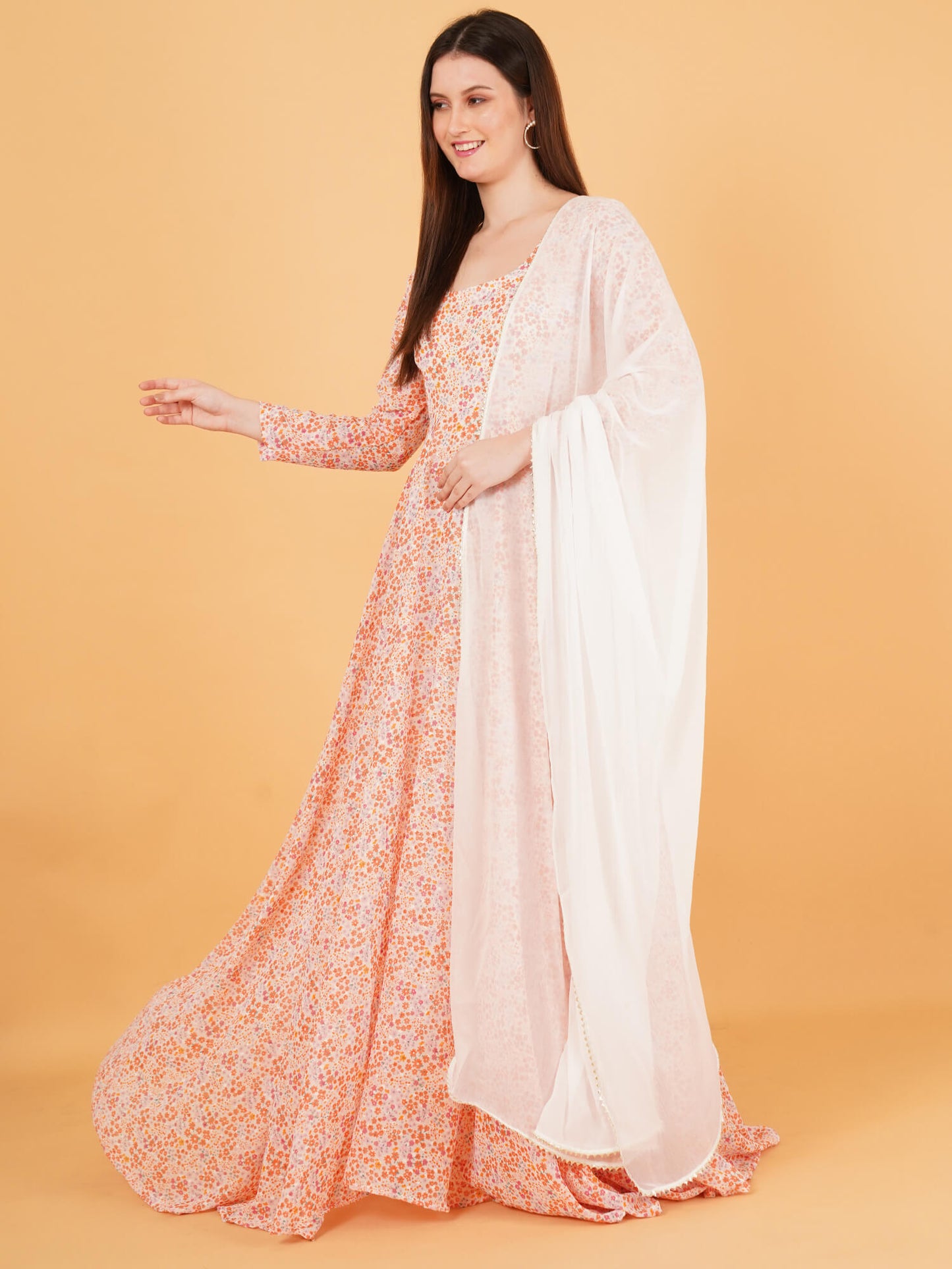 Floral Anarkali Dress with Dupatta