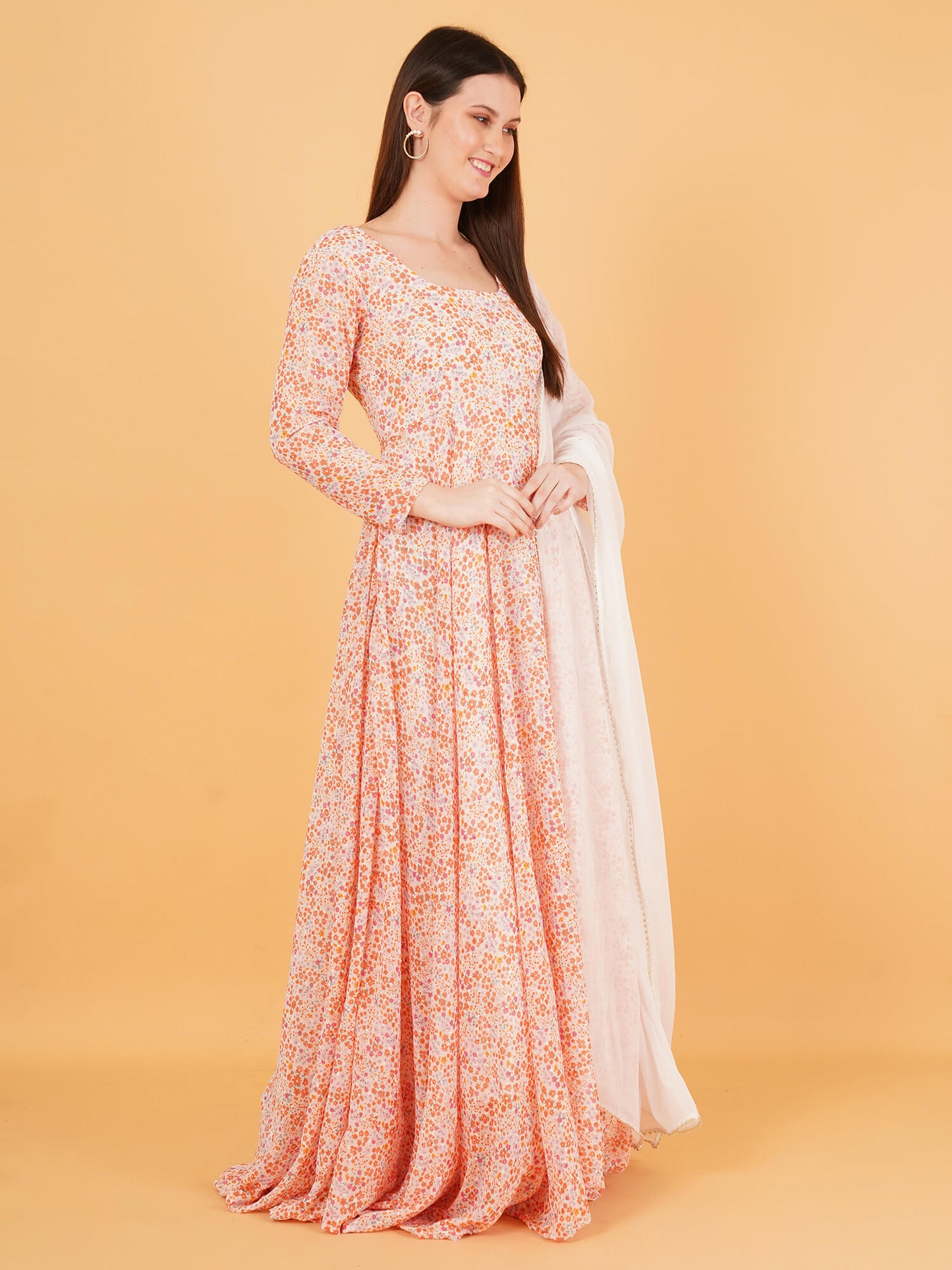 Floral Anarkali Dress with Dupatta