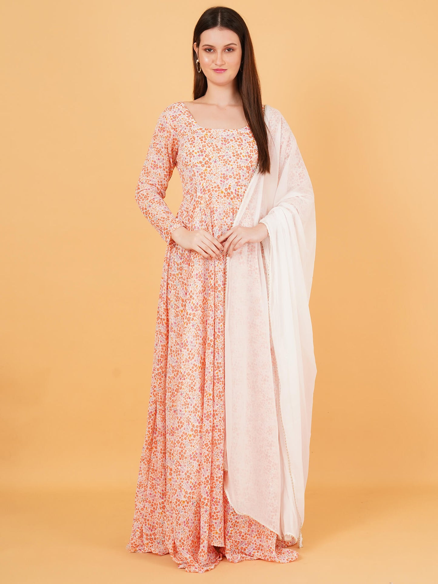 Floral Anarkali Dress with Dupatta