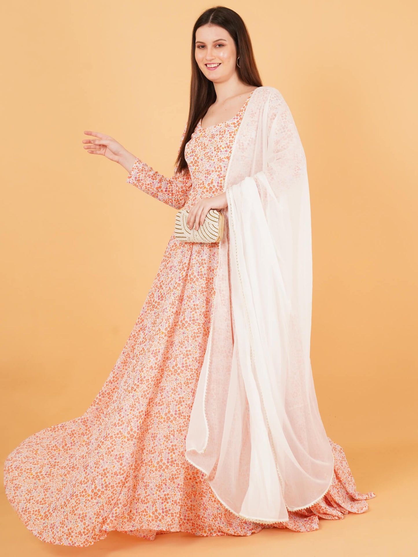 Floral Anarkali Dress with Dupatta