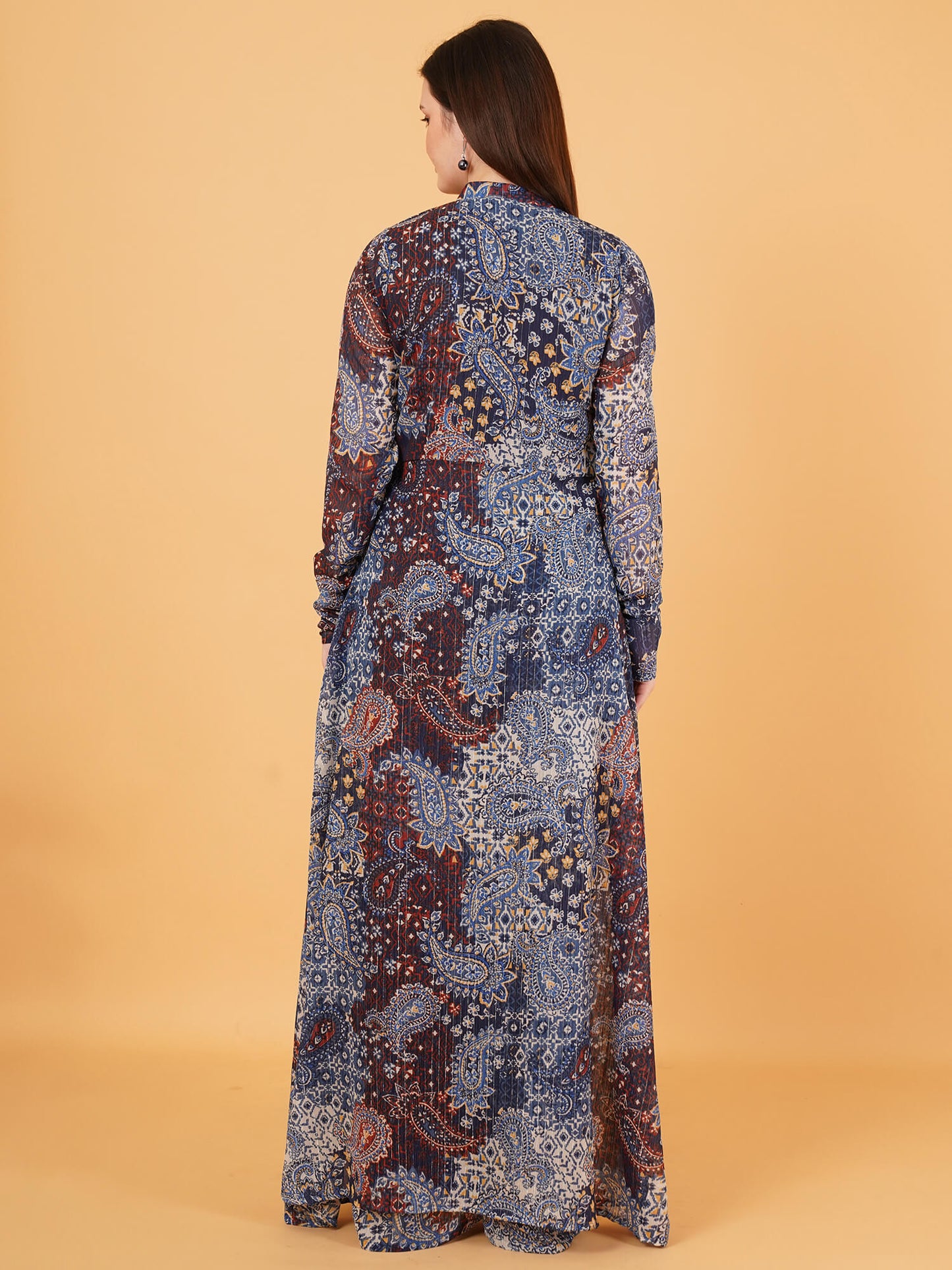 Front-Open blue chiffon Maxi Dress
