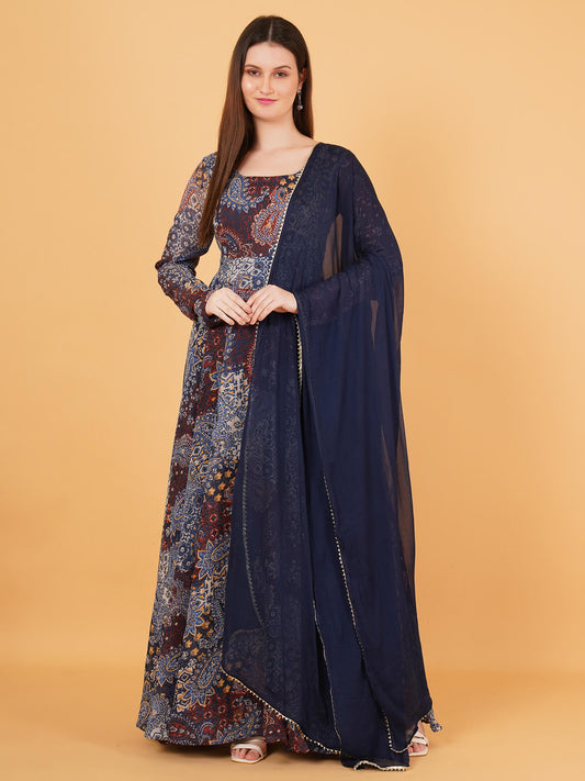 Blue Anarkali Dress with Dupatta