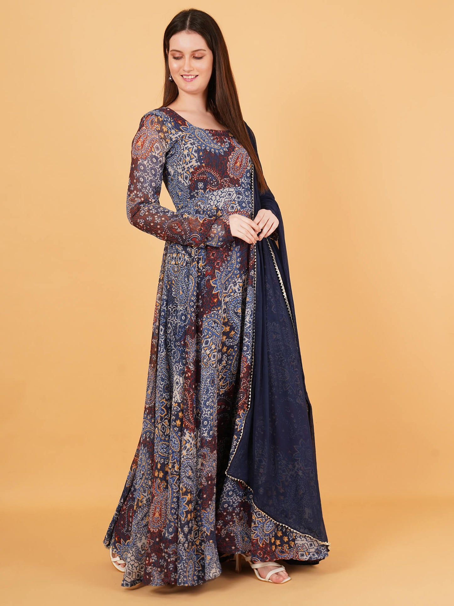 Blue Anarkali Dress with Dupatta