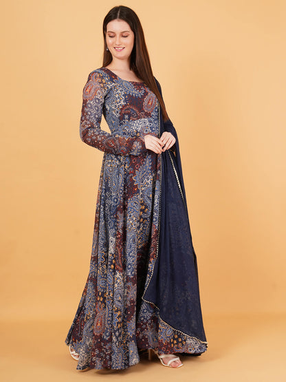 Blue Anarkali Dress with Dupatta