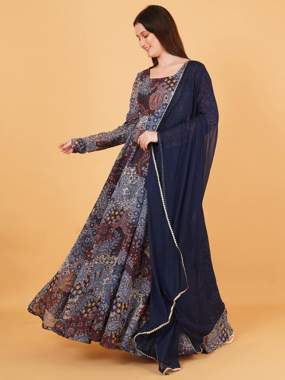 Blue Anarkali Dress with Dupatta